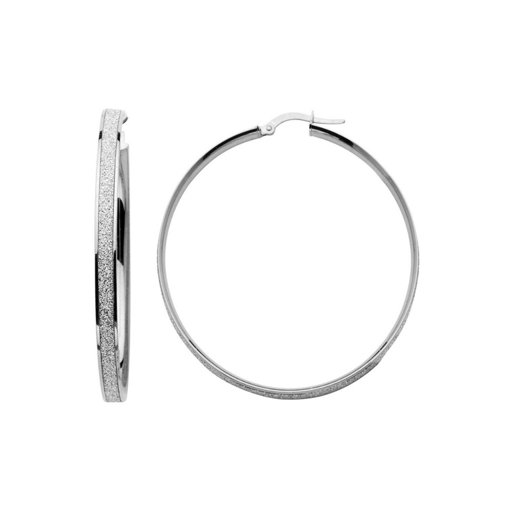 14K White 4mm Shimmer Satin Medium Hoop Earrings